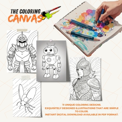 The Coloring Canvas Rainbow Robots Coloring Book