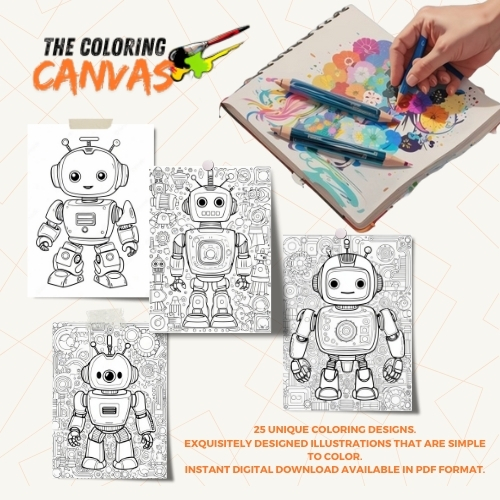 The Coloring Canvas   Robot Figures Coloring Book