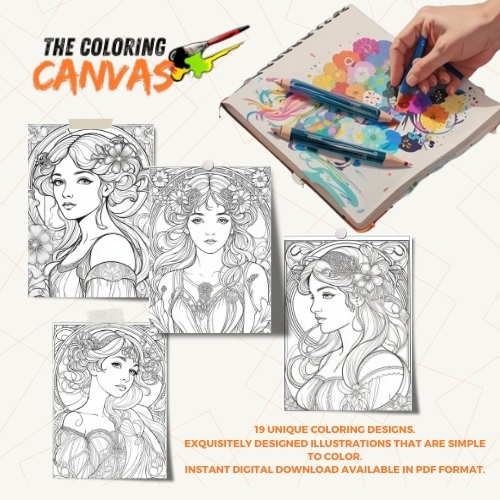 The Coloring Canvas Art Nouveau Portraits Coloring Book